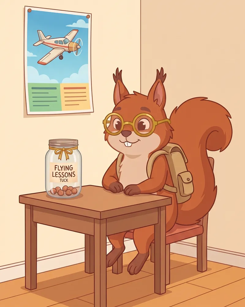 Tuck at his desk with his Flying Lessons jar